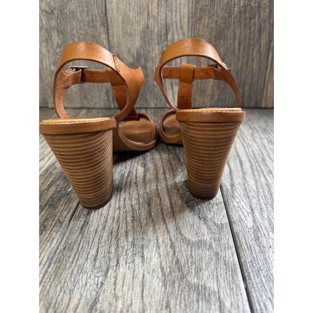 Madewell Loren Leather Ankle Strappy Heeled Sandals Minimalist Tan Womens Sz 8.5 - Picture 6 of 9